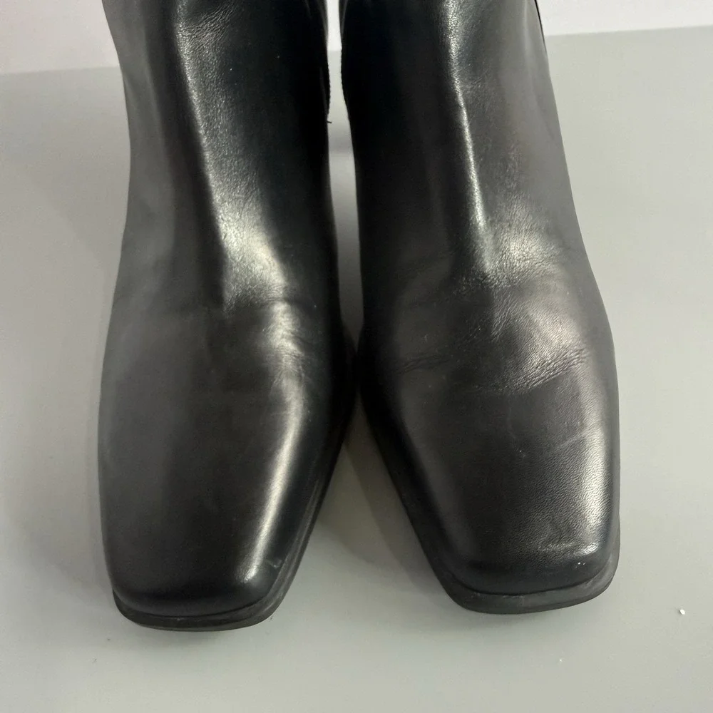 MARKON Tansy Black Leather Silver‎ Chain Square Toe Moto Ankle Boots Size 8M